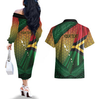 Personalised Long Live Vanuatu Independence Day Couples Matching Off The Shoulder Long Sleeve Dress and Hawaiian Shirt 45th Anniversary Woven Pattern LT14 - Polynesian Pride