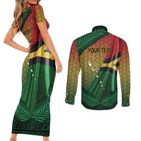 Personalised Long Live Vanuatu Independence Day Couples Matching Short Sleeve Bodycon Dress and Long Sleeve Button Shirt 45th Anniversary Woven Pattern - Polynesian Pride