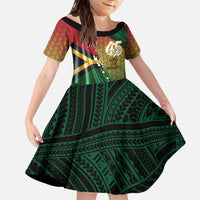Personalised Long Live Vanuatu Independence Day Family Matching Off The Shoulder Long Sleeve Dress and Hawaiian Shirt 45th Anniversary Woven Pattern LT14 Daughter's Dress Reggae - Polynesian Pride