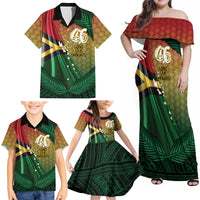 Personalised Long Live Vanuatu Independence Day Family Matching Off Shoulder Maxi Dress and Hawaiian Shirt 45th Anniversary Woven Pattern LT14 - Polynesian Pride