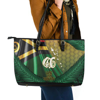 Long Live Vanuatu Independence Day Leather Tote Bag 45th Anniversary Woven Pattern - Polynesian Pride