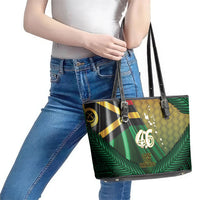 Long Live Vanuatu Independence Day Leather Tote Bag 45th Anniversary Woven Pattern - Polynesian Pride