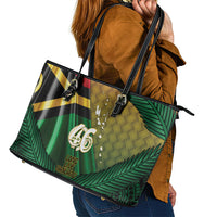 Long Live Vanuatu Independence Day Leather Tote Bag 45th Anniversary Woven Pattern - Polynesian Pride