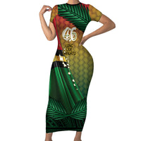 Personalised Long Live Vanuatu Independence Day Short Sleeve Bodycon Dress 45th Anniversary Woven Pattern - Polynesian Pride