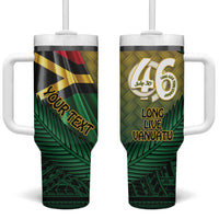 Personalised Long Live Vanuatu Independence Day Tumbler With Handle 45th Anniversary Woven Pattern - Polynesian Pride