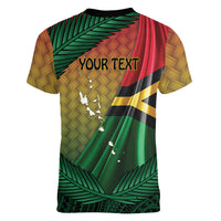 Personalised Long Live Vanuatu Independence Day Women V-Neck T-Shirt 45th Anniversary Woven Pattern - Polynesian Pride