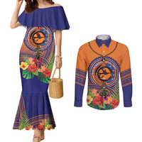 PNG New Ireland Province Couples Matching Mermaid Dress and Long Sleeve Button Shirt Niu Ailan Necklace Polynesian Tattoo LT14 Orange - Polynesian Pride