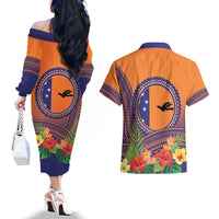 PNG New Ireland Province Couples Matching Off The Shoulder Long Sleeve Dress and Hawaiian Shirt Niu Ailan Necklace Polynesian Tattoo LT14 - Polynesian Pride