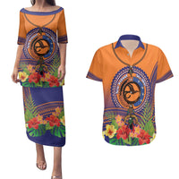 PNG New Ireland Province Couples Matching Puletasi and Hawaiian Shirt Niu Ailan Necklace Polynesian Tattoo LT14 Orange - Polynesian Pride