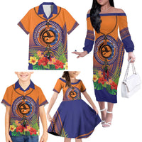 PNG New Ireland Province Family Matching Off The Shoulder Long Sleeve Dress and Hawaiian Shirt Niu Ailan Necklace Polynesian Tattoo LT14 - Polynesian Pride