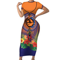 PNG New Ireland Province Family Matching Short Sleeve Bodycon Dress and Hawaiian Shirt Niu Ailan Necklace Polynesian Tattoo LT14 Mom's Dress Orange - Polynesian Pride