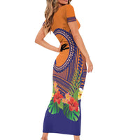 PNG New Ireland Province Family Matching Short Sleeve Bodycon Dress and Hawaiian Shirt Niu Ailan Necklace Polynesian Tattoo LT14 - Polynesian Pride