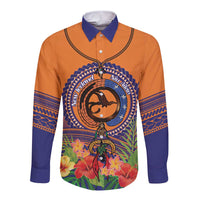 PNG New Ireland Province Long Sleeve Button Shirt Niu Ailan Necklace Polynesian Tattoo LT14 Unisex Orange - Polynesian Pride