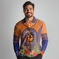 PNG New Ireland Province Long Sleeve Polo Shirt Niu Ailan Necklace Polynesian Tattoo LT14 - Polynesian Pride