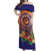 PNG New Ireland Province Off Shoulder Maxi Dress Niu Ailan Necklace Polynesian Tattoo LT14 Women Orange - Polynesian Pride