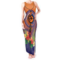 PNG New Ireland Province Tank Maxi Dress Niu Ailan Necklace Polynesian Tattoo LT14 Women Orange - Polynesian Pride