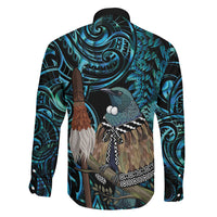 New Zealand Tui Bird Taiaha Family Matching Off The Shoulder Long Sleeve Dress and Hawaiian Shirt Maori Weapon Paua Shell Mix Silver Fern