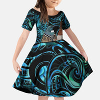 New Zealand Tui Bird Taiaha Family Matching Summer Maxi Dress and Hawaiian Shirt Maori Weapon Paua Shell Mix Silver Fern