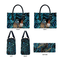 New Zealand Tui Bird Taiaha Leather Bag Maori Weapon Paua Shell Mix Silver Fern
