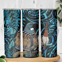 New Zealand Tui Bird Taiaha Skinny Tumbler Maori Weapon Paua Shell Mix Silver Fern