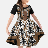 Wahaika New Zealand Family Matching Long Sleeve Bodycon Dress and Hawaiian Shirt Maori Weapon Kowhaiwhai Fern Poutama Motifs