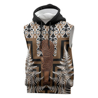 Wahaika New Zealand Sleeveless Hoodie Maori Weapon Kowhaiwhai Fern Poutama Motifs