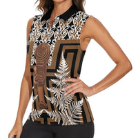 Wahaika New Zealand Women Sleeveless Polo Shirt Maori Weapon Kowhaiwhai Fern Poutama Motifs