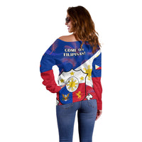 Philippines Football Off Shoulder Sweater 2023 World Cup Go Filipinas Feather Flag Version LT14 - Polynesian Pride