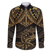 Black and Gold Polynesia Family Matching Off The Shoulder Long Sleeve Dress and Hawaiian Shirt Plumeria Tattoo With Polynesian Pattern LT14 Dad's Shirt - Long Sleeve Black - Polynesian Pride