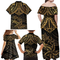 Black and Gold Polynesia Family Matching Off Shoulder Maxi Dress and Hawaiian Shirt Plumeria Tattoo With Polynesian Pattern LT14 - Polynesian Pride