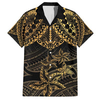 Black and Gold Polynesia Family Matching Off Shoulder Maxi Dress and Hawaiian Shirt Plumeria Tattoo With Polynesian Pattern LT14 Dad's Shirt - Short Sleeve Black - Polynesian Pride