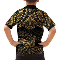 Black and Gold Polynesia Family Matching Off Shoulder Short Dress and Hawaiian Shirt Plumeria Tattoo With Polynesian Pattern LT14 - Polynesian Pride