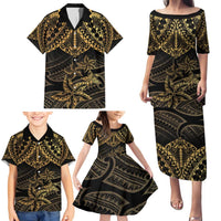 Black and Gold Polynesia Family Matching Puletasi and Hawaiian Shirt Plumeria Tattoo With Polynesian Pattern LT14 - Polynesian Pride