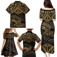 Black and Gold Polynesia Family Matching Puletasi and Hawaiian Shirt Plumeria Tattoo With Polynesian Pattern LT14 - Polynesian Pride