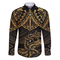 Black and Gold Polynesia Family Matching Puletasi and Hawaiian Shirt Plumeria Tattoo With Polynesian Pattern LT14 Dad's Shirt - Long Sleeve Black - Polynesian Pride
