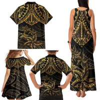 Black and Gold Polynesia Family Matching Tank Maxi Dress and Hawaiian Shirt Plumeria Tattoo With Polynesian Pattern LT14 - Polynesian Pride