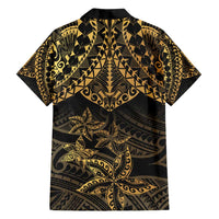 Black and Gold Polynesia Family Matching Tank Maxi Dress and Hawaiian Shirt Plumeria Tattoo With Polynesian Pattern LT14 - Polynesian Pride