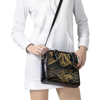 Black and Gold Polynesia Shoulder Handbag Plumeria Tattoo With Polynesian Pattern