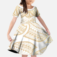 White and Gold Polynesia Family Matching Mermaid Dress and Hawaiian Shirt Plumeria Tattoo With Polynesian Pattern