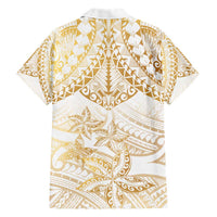 White and Gold Polynesia Family Matching Short Sleeve Bodycon Dress and Hawaiian Shirt Plumeria Tattoo With Polynesian Pattern LT14 - Polynesian Pride
