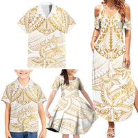 White and Gold Polynesia Family Matching Summer Maxi Dress and Hawaiian Shirt Plumeria Tattoo With Polynesian Pattern LT14 - Polynesian Pride