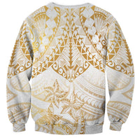 White and Gold Polynesia Sweatshirt Plumeria Tattoo With Polynesian Pattern
