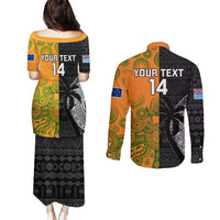 Custom Fiji And Australia Rugby Couples Matching Puletasi and Long Sleeve Button Shirt Fijian Tapa Pattern With Aussie Aboriginal Art LT14 - Polynesian Pride