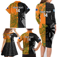 Custom Fiji And Australia Rugby Family Matching Long Sleeve Bodycon Dress and Hawaiian Shirt Fijian Tapa Pattern With Aussie Aboriginal Art LT14 - Polynesian Pride