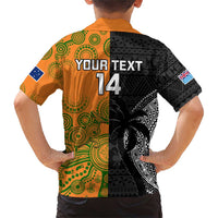 Custom Fiji And Australia Rugby Family Matching Short Sleeve Bodycon Dress and Hawaiian Shirt Fijian Tapa Pattern With Aussie Aboriginal Art LT14 - Polynesian Pride