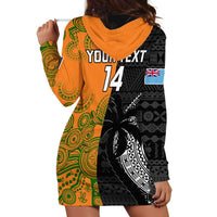 Custom Fiji And Australia Rugby Hoodie Dress Fijian Tapa Pattern With Aussie Aboriginal Art LT14 - Polynesian Pride