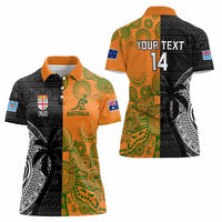 Custom Fiji And Australia Rugby Women Polo Shirt Fijian Tapa Pattern With Aussie Aboriginal Art LT14 - Polynesian Pride