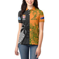 Custom Fiji And Australia Rugby Women Polo Shirt Fijian Tapa Pattern With Aussie Aboriginal Art LT14 - Polynesian Pride