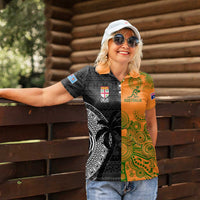 Custom Fiji And Australia Rugby Women Polo Shirt Fijian Tapa Pattern With Aussie Aboriginal Art LT14 - Polynesian Pride