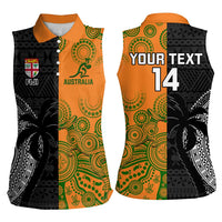 Custom Fiji And Australia Rugby Women Sleeveless Polo Shirt Fijian Tapa Pattern With Aussie Aboriginal Art LT14 - Polynesian Pride